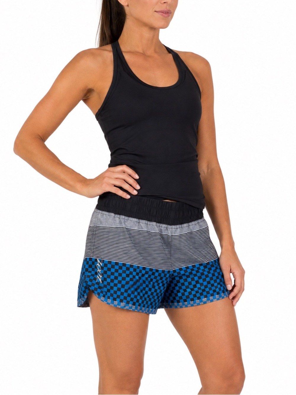 Zoot Women’s Running 101 3” Lined Running Shorts Blue Checkered Large